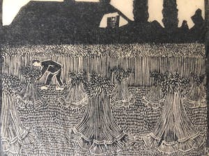 Dirk Koning - Een boer met korenschoven - Houtsnede kopen? Bied vanaf 90!