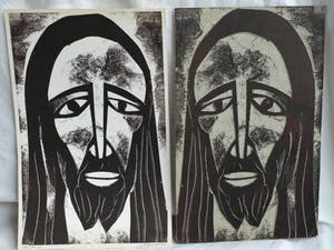 Jozef Bossaert - Originele kartonsnede + afdruk , “Portret Jezus” – 1978 kopen? Bied vanaf 20!