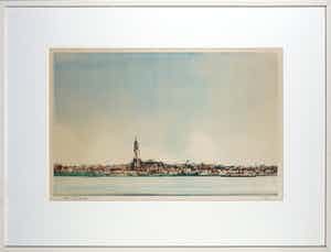 Ciano Siewert - Litho van een stadsgezicht - Ingelijst verkocht voor € 40!
