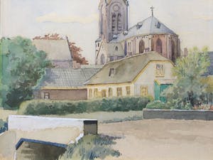Jan P. A. Wiegman - aquarel/tekening met de St. Jans Geboortekerk in De Kwakel kopen? Bied vanaf 39!