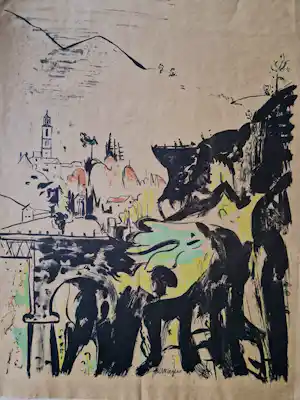Jan Wiegers - "de Ploeg" kleuren lithografie - "Berglandschap Davos Zwitserland" gesigneerd verkauft für € 50!