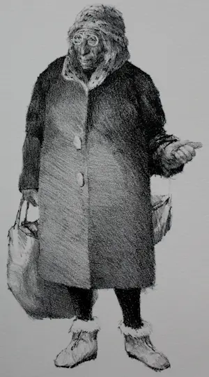 Peter Vos - Litho: Oude vrouw met boodschappentas kaufen? Bieten Sie von 75!