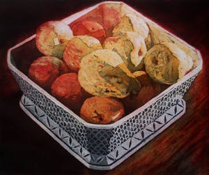 Marcel Schellekens - ingelijste ets - schaal met appels en peren - 1996 (mooi ingelijst) kopen? Bied vanaf 99!