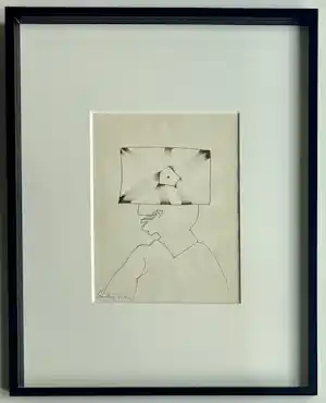 Lucebert - Oost-Indische inkt op papier | 'Tête Rectangulaire' | 1981 (INGELIJST) kopen? Bied vanaf 850!