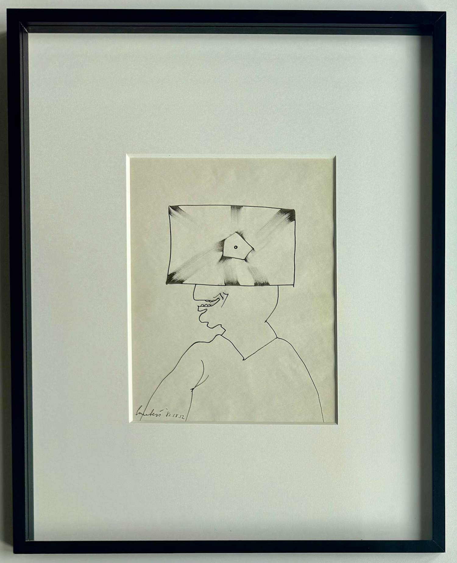 Lucebert - Oost-Indische inkt op papier | 'Tête Rectangulaire' | 1981 (INGELIJST) kopen? Bied vanaf 850!