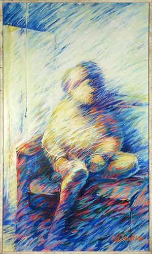 Will Landman - Olieverf op doek, Zittend figuur - Ingelijst verkocht voor € 1!