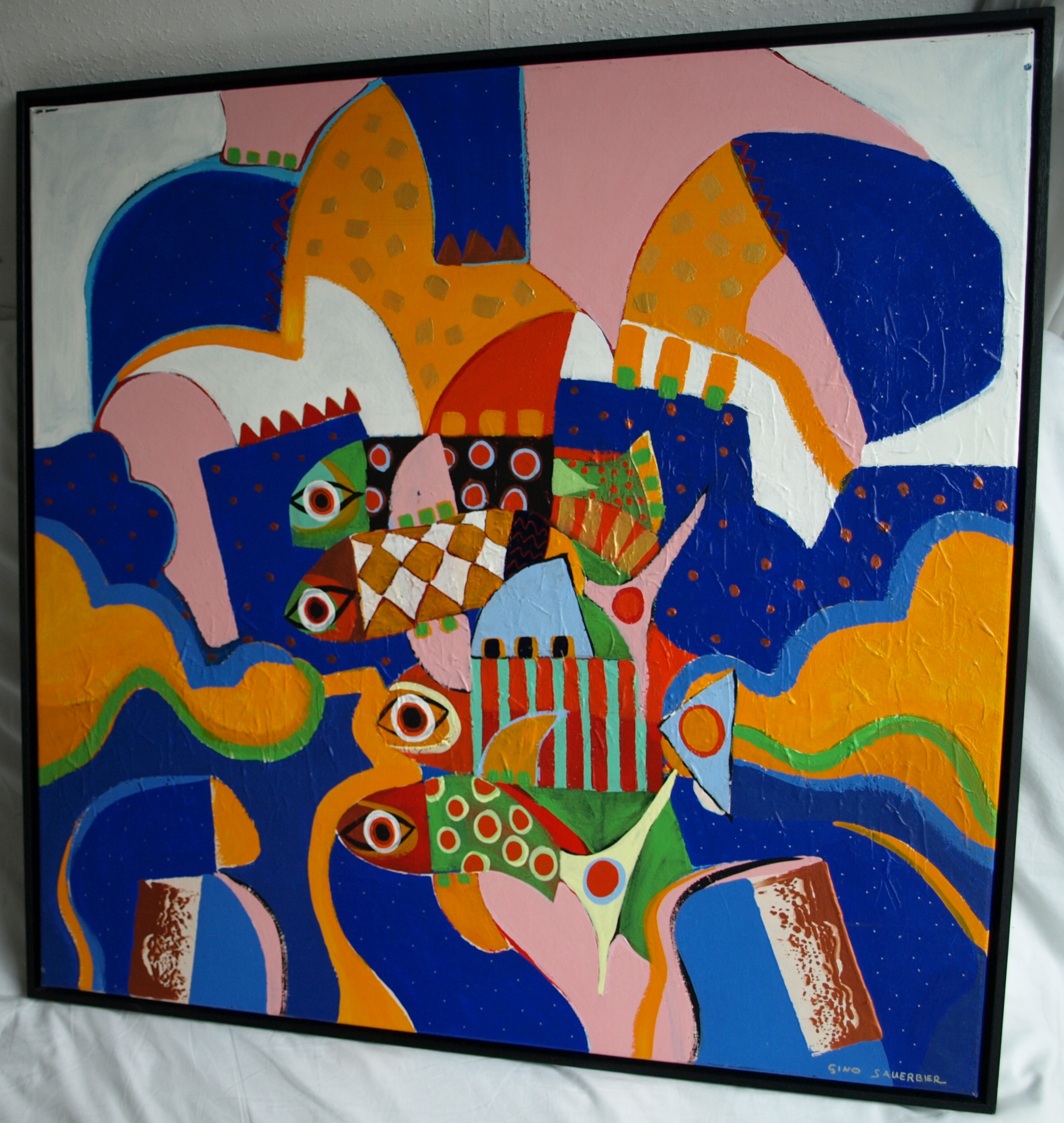 Gino Sauerbier - Acryl op doek , I Feel so good - ingelijst - GROOT - 100 x 100 cm kopen? Bied vanaf 150!