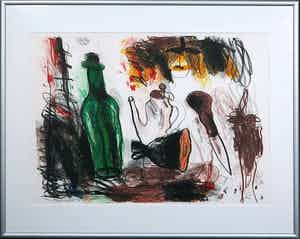 Anton Martineau - Litho, Stilleven met fles- Ingelijst (Groot) verkocht voor € 1!