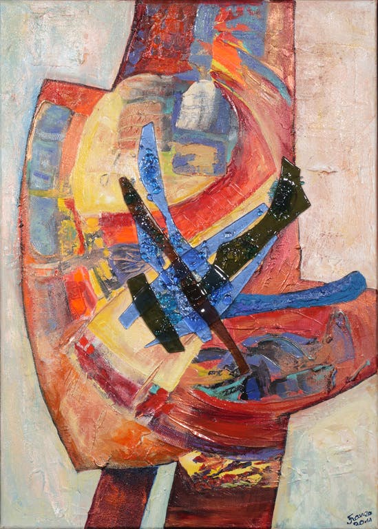 Franca Muller Jabusch - Franca Muller Jabusch: Gemengde technieken op doek, Fly bird fly verkocht voor € 35!