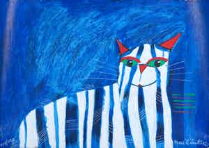 Franz Lauter - Zeefdruk op geschept papier, Three Cats verkocht voor € 1!