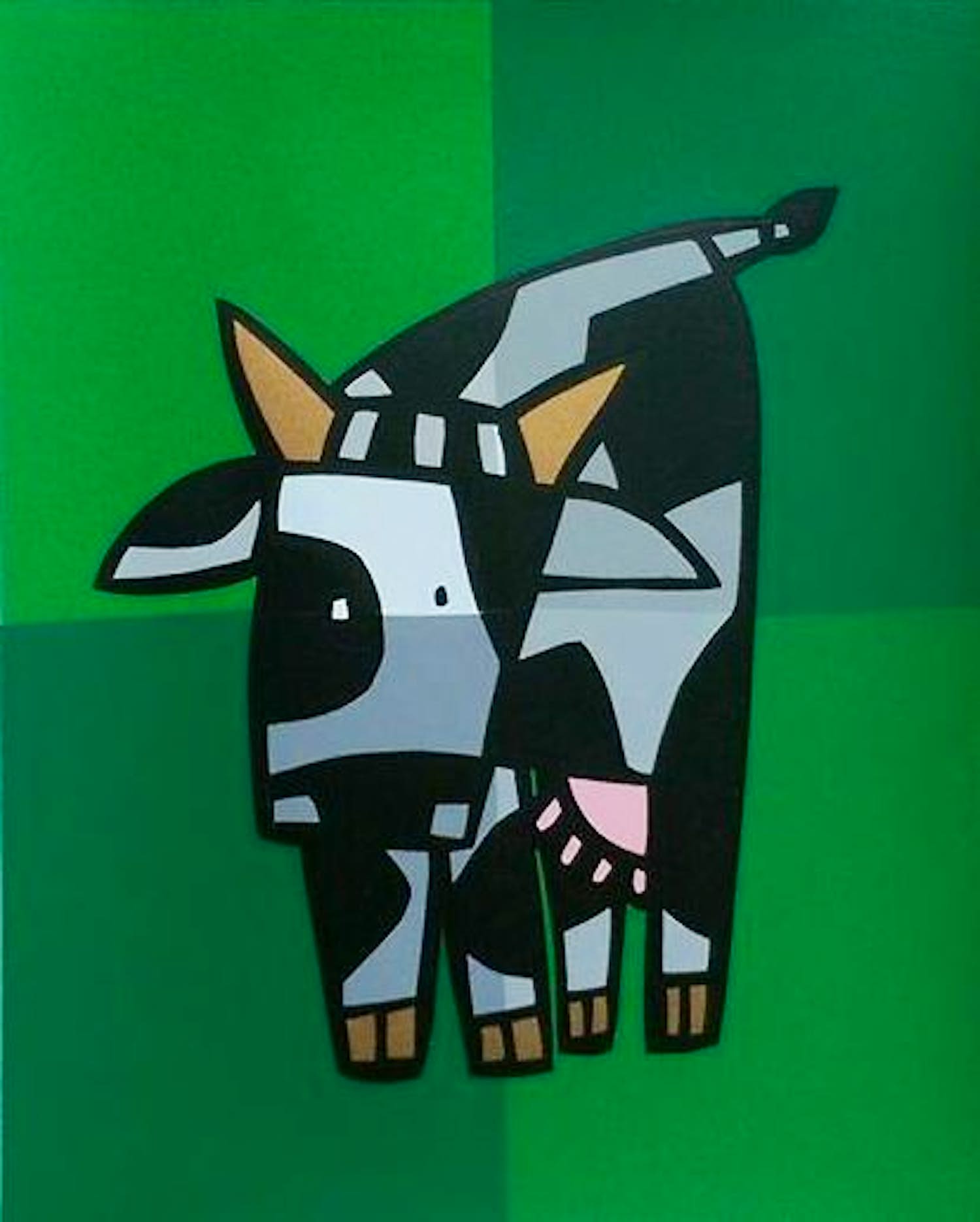 Jacqueline Schäfer - Kleurenzeefdruk VROLIJKE KOE Handgesigneerd. verkocht voor € 49!