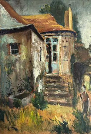 Marie Louise Ogier - Das blaue Tor, ein wunderschönes Gemälde aus der Zeit um 1950 kopen? Bied vanaf 180!