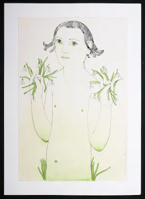 Janpeter Muilwijk - Handgekleurde litho, Meisje met sneeuwklokjes kopen? Bied vanaf 100!