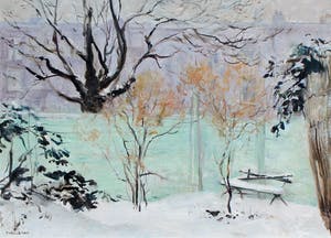 Frida Holleman - olieverf op board: besneeuwde tuin kopen? Bied vanaf 1075!