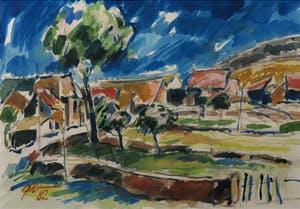 Piet Snoeren - Aquarel, Dorpsgezicht - Ingelijst kopen? Bied vanaf 1!