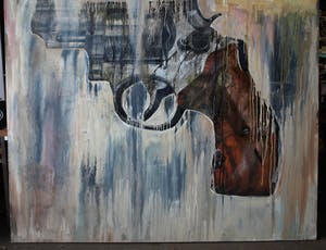 Ronald Hooft - Zeer groot schilderij (200 x 200 cm), “Gun” – New York, 1992 kopen? Bied vanaf 1!
