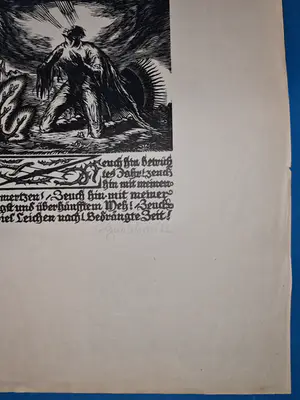 Bruno Goldschmitt - orig. Holzschnitt mit Spruch / Klage nach Krieg kopen? Bied vanaf 95!