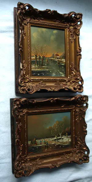 Hendrik Breedveld - (1918-1999) – 2x Olieverf op paneel , 2 Winterlandschappen - ingelijst kopen? Bied vanaf 1!