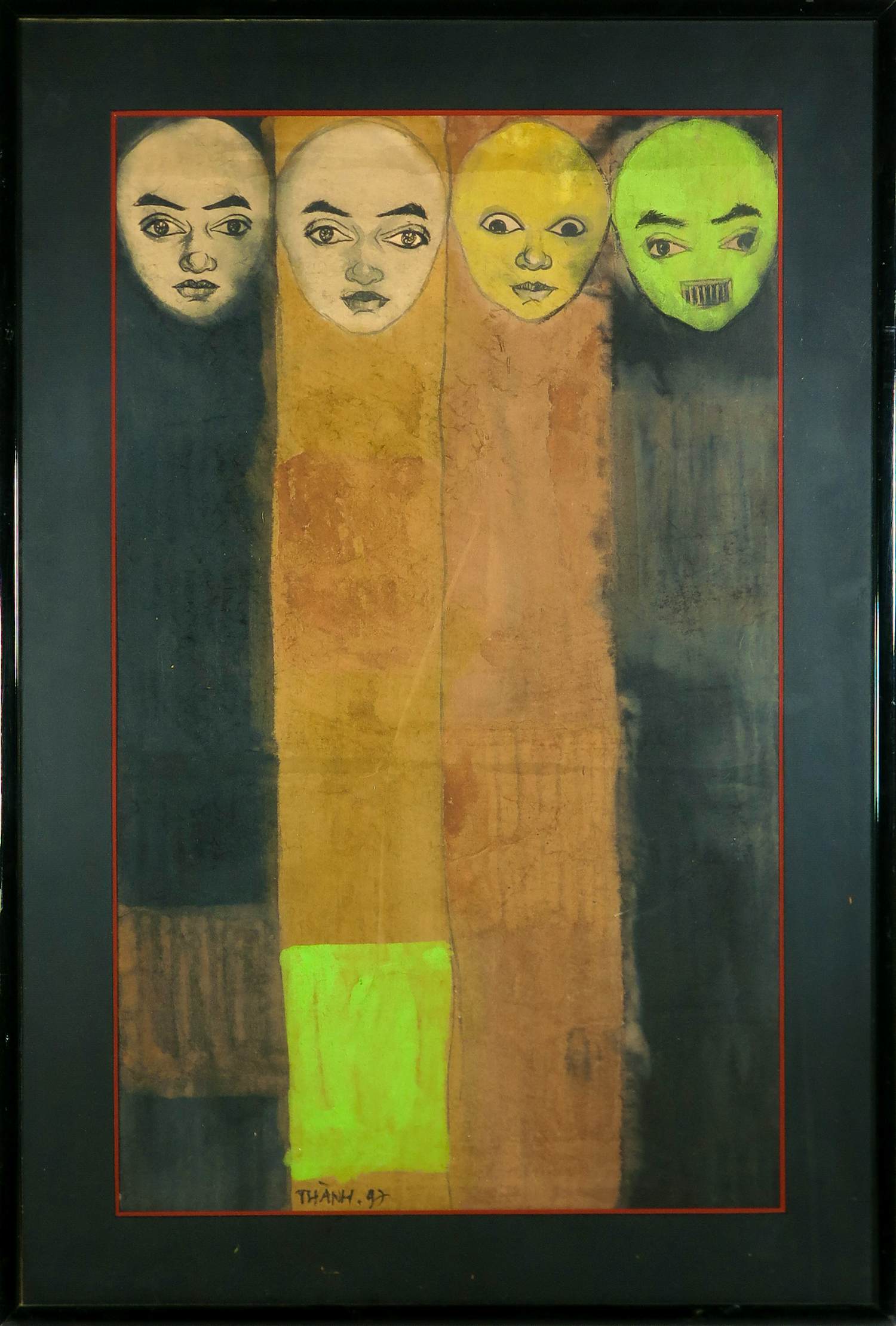 Nguyen Minh Thanh - Olieverf op papier, Zelfportret - Ingelijst kopen? Bied vanaf 200!