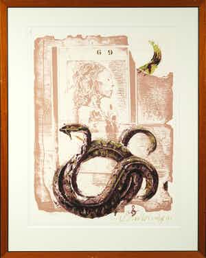 Gerti Bierenbroodspot - Litho, Z.T. Slang - Ingelijst verkocht voor € 10!