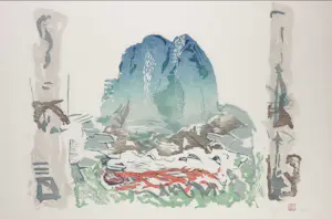 Fred de Jong - Houtsnede, Zonder vogel is de berg nog stiller - Ingelijst (Groot) kopen? Bied vanaf 50!