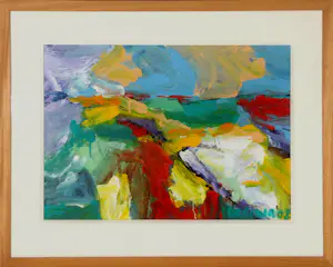 Jan Cremer - Ingelijste olieverf op papier: abstracte compositie - 2002(nette lijst!) kopen? Bied vanaf 2250!