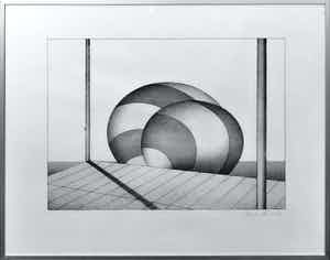 Marinus Fuit - Ballonnen tegen plankier - zwartwit steendruk - INGELIJST - 21016 verkocht voor € 60!