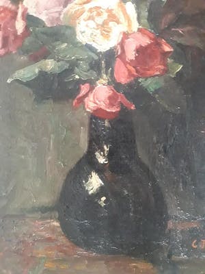 George Pletser - Bloemstilleven met rozen in vaas. kopen? Bied vanaf 325!