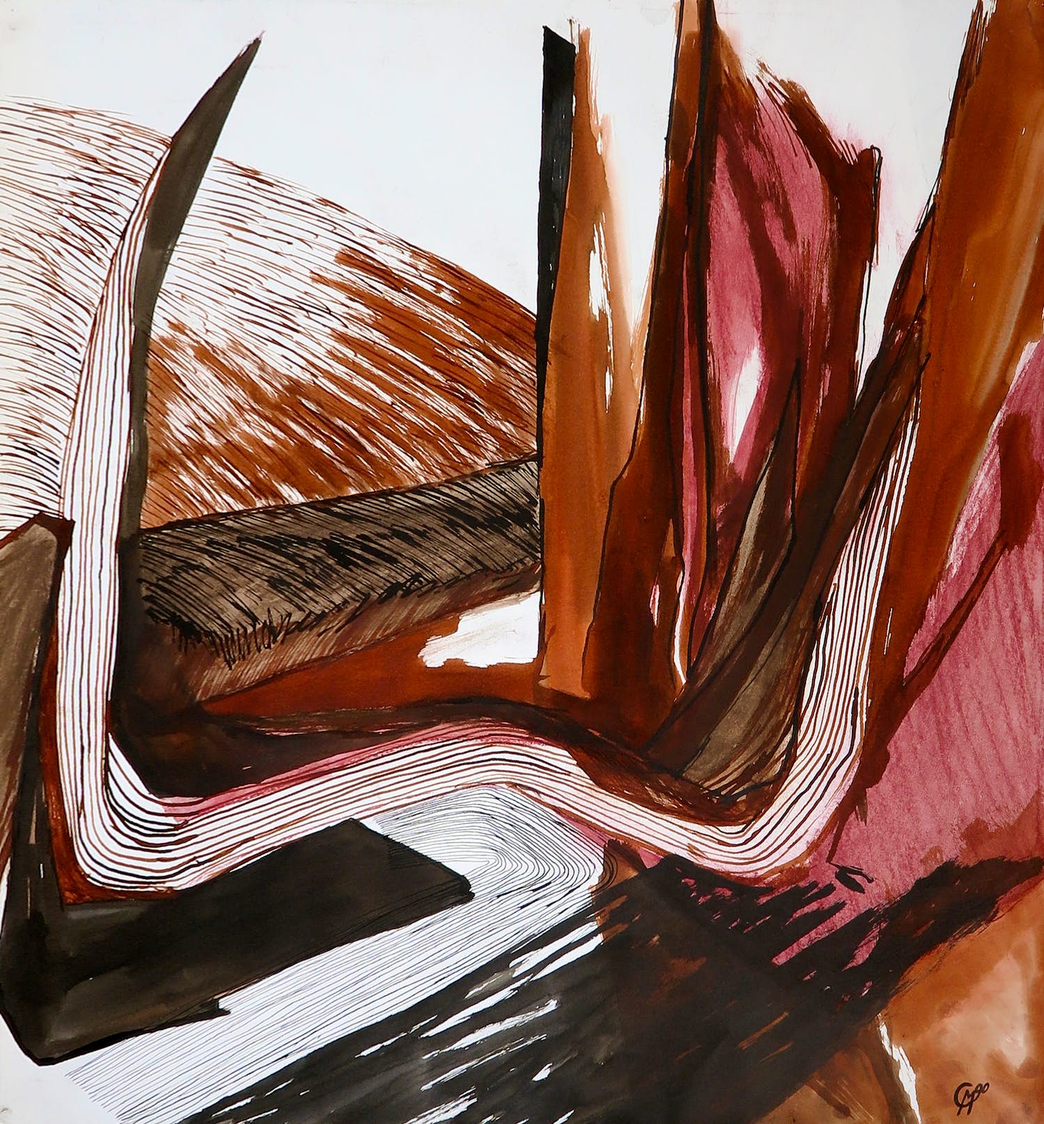 Constantijn Molenkamp - Gouache, Abstracte compositie verkocht voor € 1!