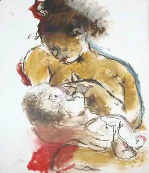 Franscz Witte - Gemengde techniek op papier, Vrouw met baby kaufen? Bieten Sie von 1!