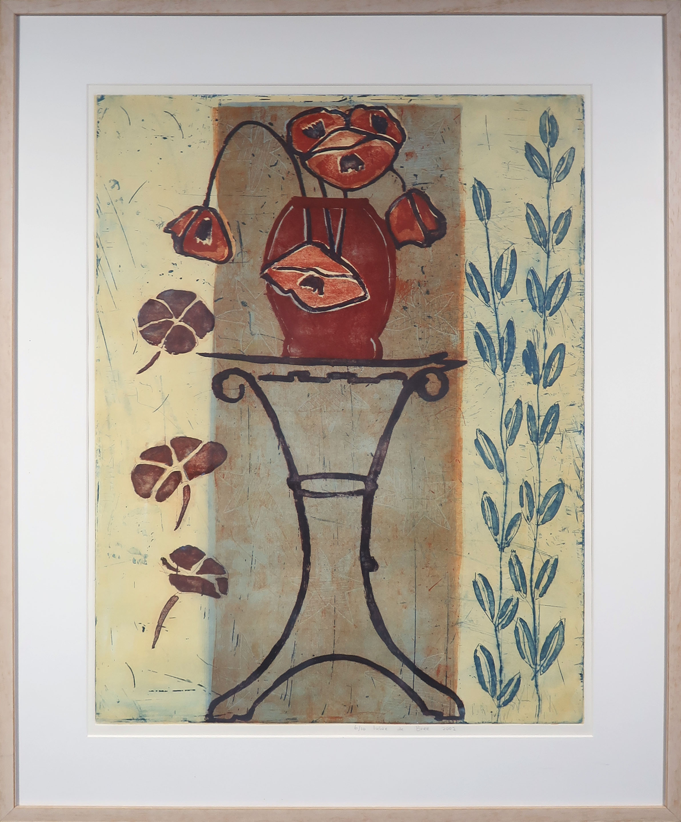 Lukie de Bree - Kleurenets en aquatint, Bloemenvaas - Ingelijst (Groot) verkocht voor € 35!