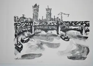 Jeroen Hermkens - Londen - ingelijste litho met gedicht - Epreuve kopen? Bied vanaf 40!