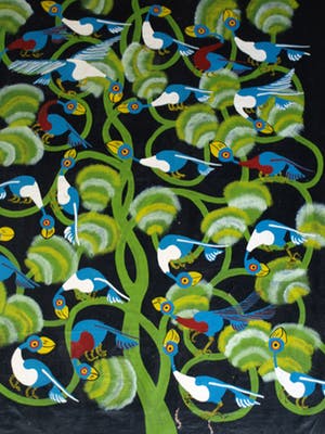 Niet of onleesbaar gesigneerd - Acrylverf op doek , “Vogels in de Boom” – 77 x 64 cm kopen? Bied vanaf 1!