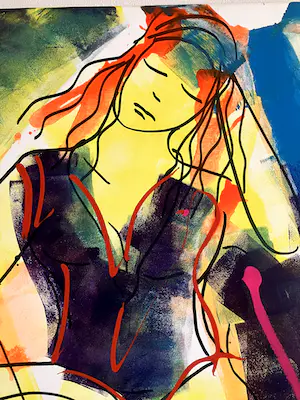 Jacob Kanbier - Zeer groot doek 100 x 100 cm - afbeelding meisje met muzieknoten kopen? Bied vanaf 120!