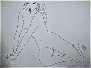 Ton Smits - Striptekenaar & Cartoonist - gestileerde Jaren 50 Inkttekening "Liggend naakt" kopen? Bied vanaf 20!