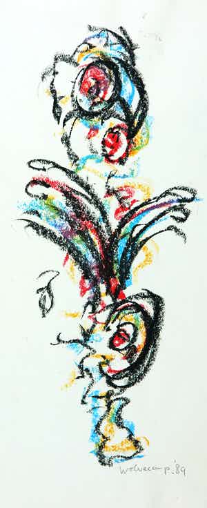 Theo Wolvecamp - Pastelkrijt, Compositie met figuren verkocht voor € 100!