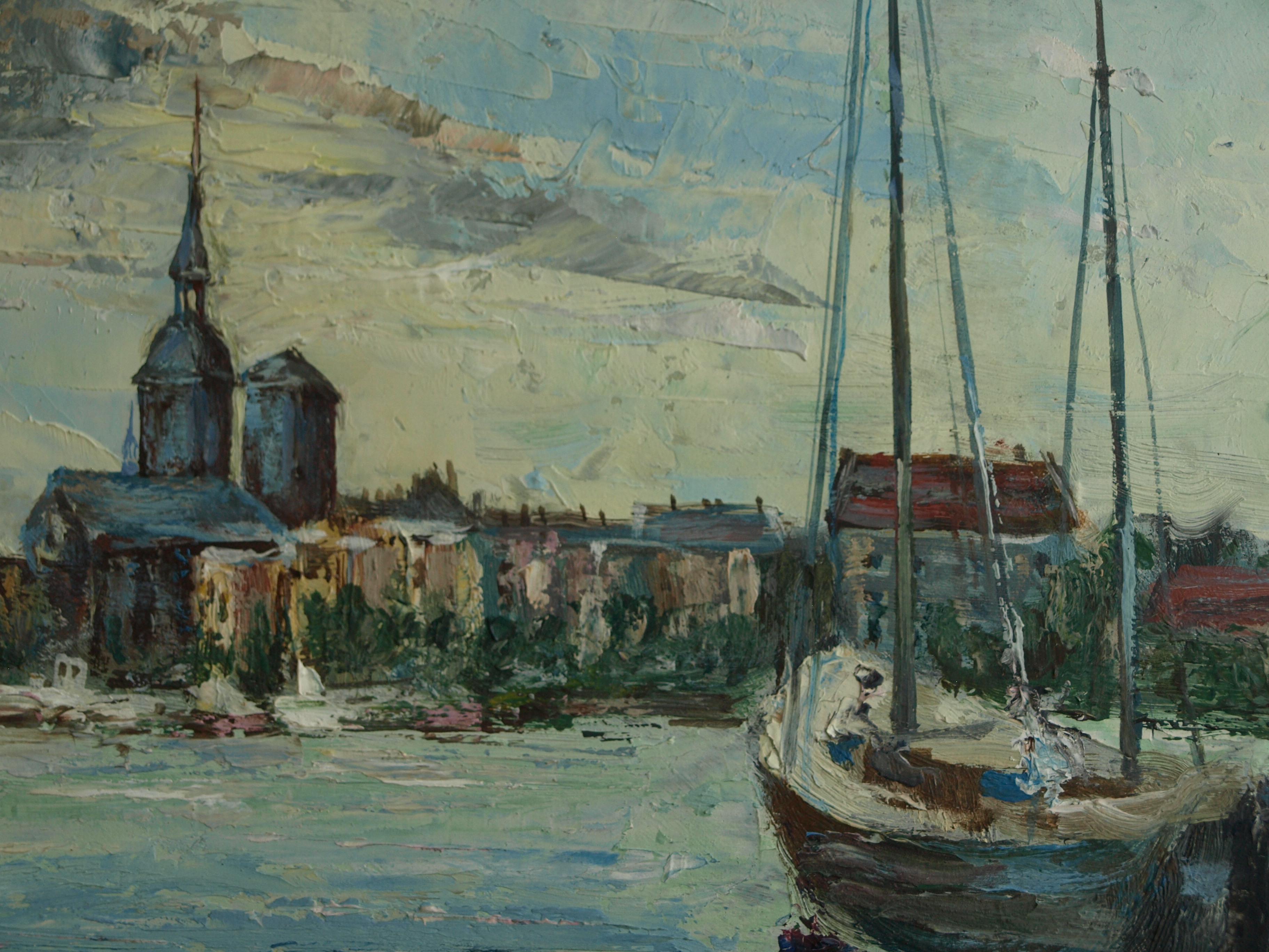 Niet of onleesbaar gesigneerd - Olieverf op board – Havengezicht – gesigneerd & ingelijst  kopen? Bied vanaf 1!