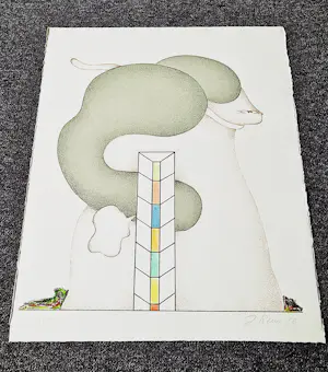 Jörg Remé - Originele 1978 kleuren Lithografie "dame en havik" - beperkte oplage (100) kopen? Bied vanaf 48!