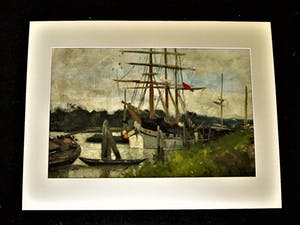 Niet of onleesbaar gesigneerd - Ongesigneerd impressionistisch olieverf "Afgemeerde boot in Polderlandschap" kopen? Bied vanaf 10!