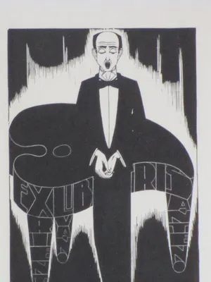 Chris Lebeau - Zingende figuur in avondkleeding voor vleugel - Houtgravure kopen? Bied vanaf 100!