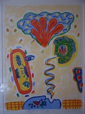 Keimpe Kootstra - Zeefdruk, Titel, "Het gesprek van de dag I ". kopen? Bied vanaf 35!