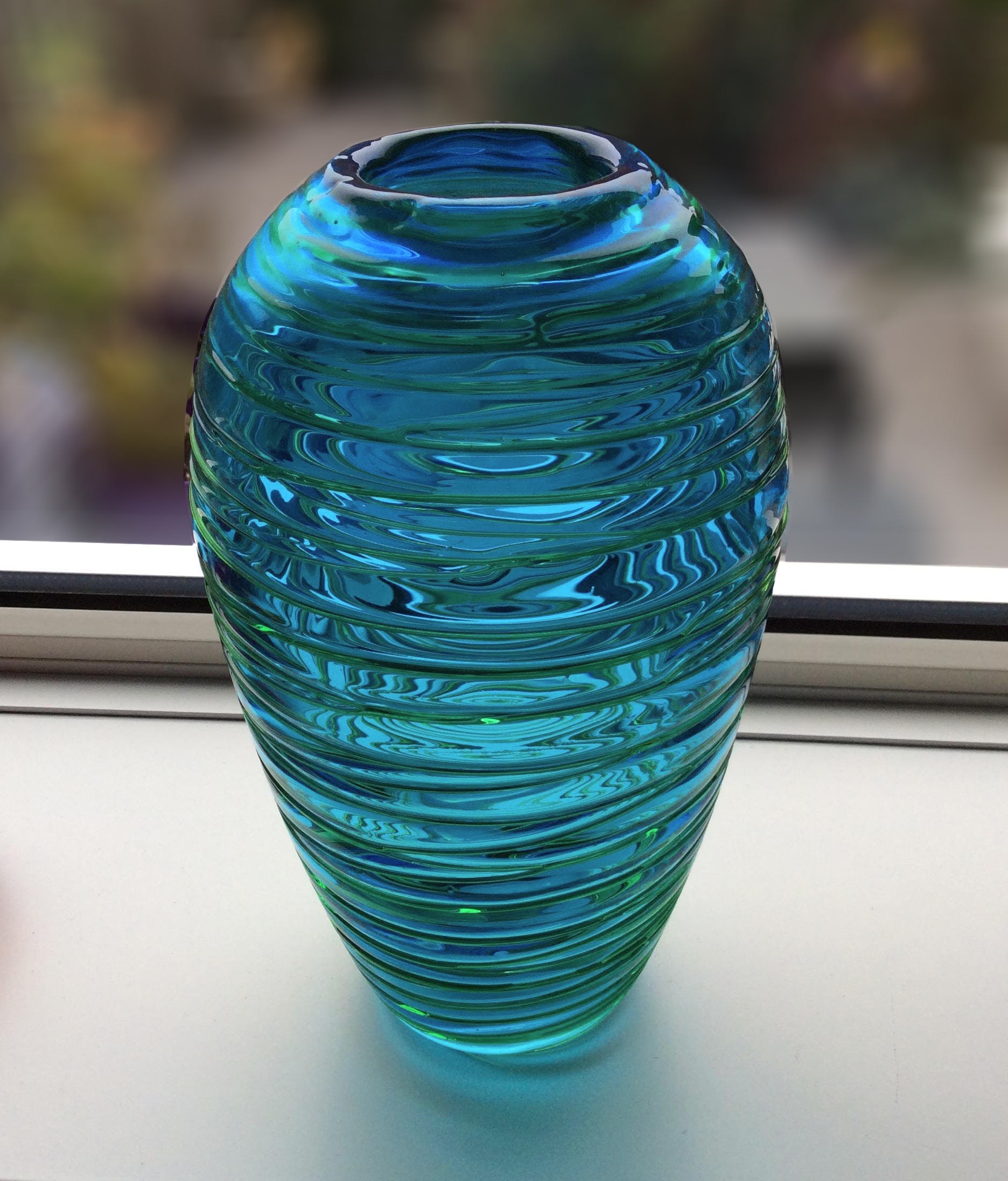 Venini - Fulvio Bianconi - blauwe vaas met groen glasdraad kopen? Bied vanaf 395!