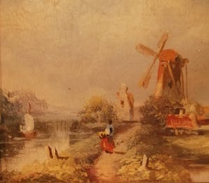 Niet of onleesbaar gesigneerd - Hollandse School 19e eeuw - Landschap met molen - met monogram kopen? Bied vanaf 10!