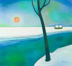 Toon Tieland - Olieverf op doek, Leie in Vlaanderen - Ingelijst kopen? Bied vanaf 2200!