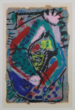 Bep Toscani - Gouache op krantenpapier, Gekleurde abstracte compositie - Ingelijst kaufen? Bieten Sie von 70!