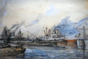 Peter Hebing - Bedrijvigheid in Rotterdamse haven -1958- kopen? Bied vanaf 95!