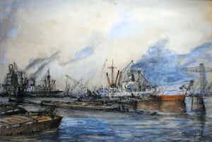 Peter Hebing - Bedrijvigheid in Rotterdamse haven -1958- verkocht voor € 95!