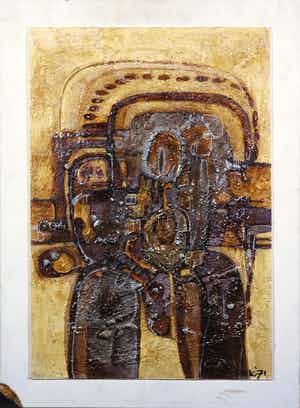 Jack Harden - Gemengde techniek op board, Zonder titel - Ingelijst verkocht voor € 50!