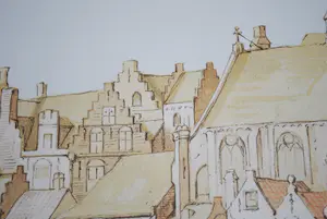 Jan Mesker - het Binnenhof aan de vijverkant in 1598 - grote, zeldzame litho van Den Haag kopen? Bied vanaf 125!
