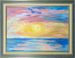 Bitia Rosendor - Acryl op doek, Ondergaande zon - Ingelijst verkocht voor € 60!